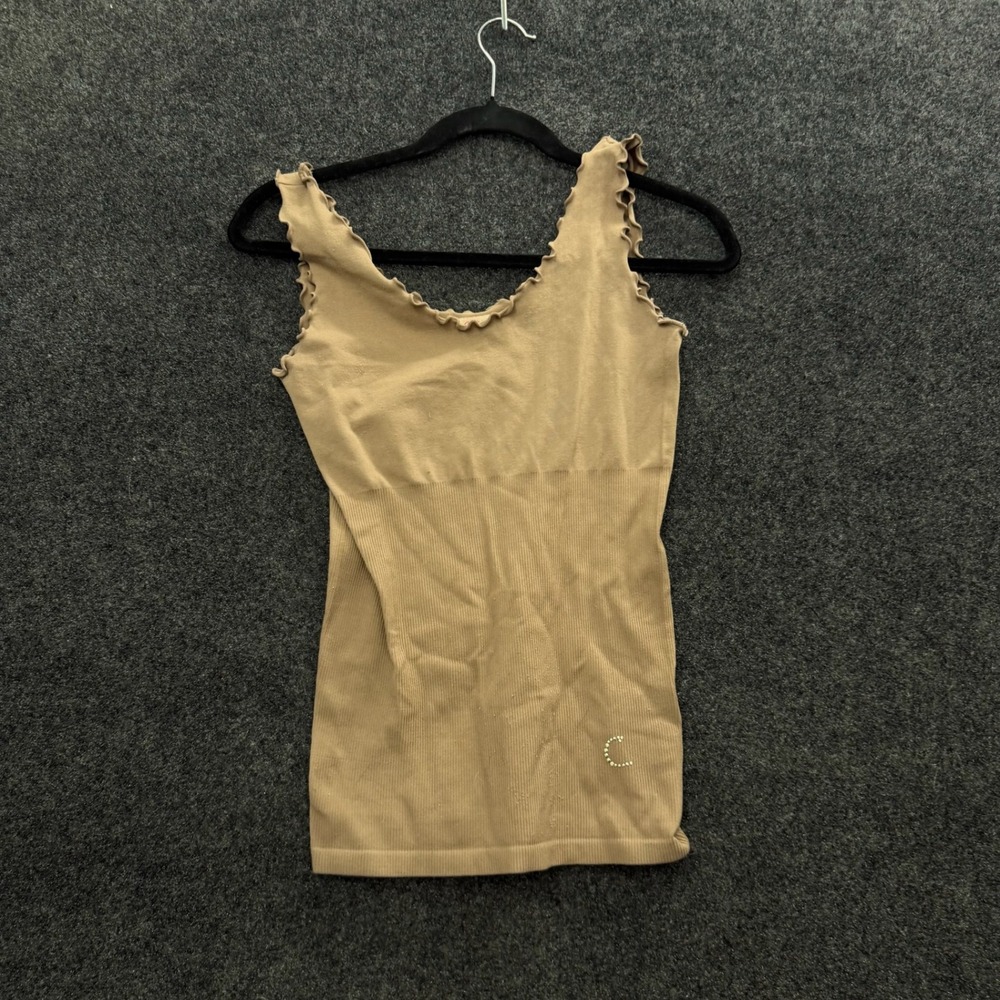 Vintage Candies Tan Ribbed Lettuce Edge Cami Tank Top S/M 4486NSCS